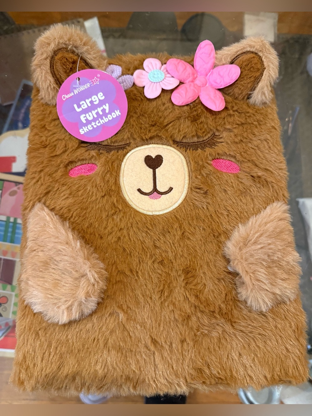 Chase Wonder Large Furry Bear Sketchbook Plush Journal Notebook Flowers New